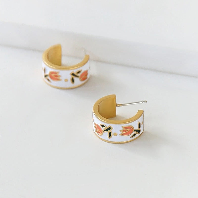 Tulip Enamel Wide Hoop Earrings