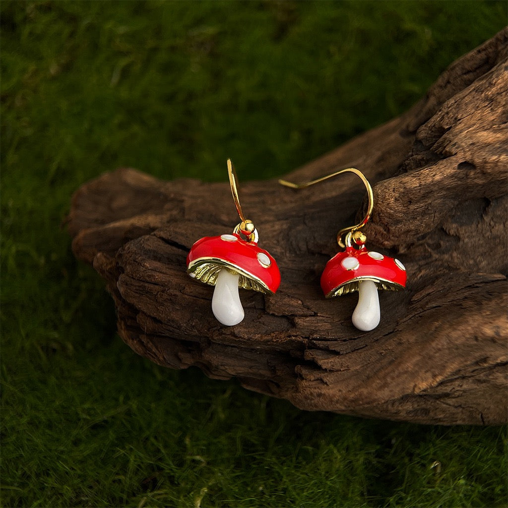 Tiny Mushroom Drop Earrings