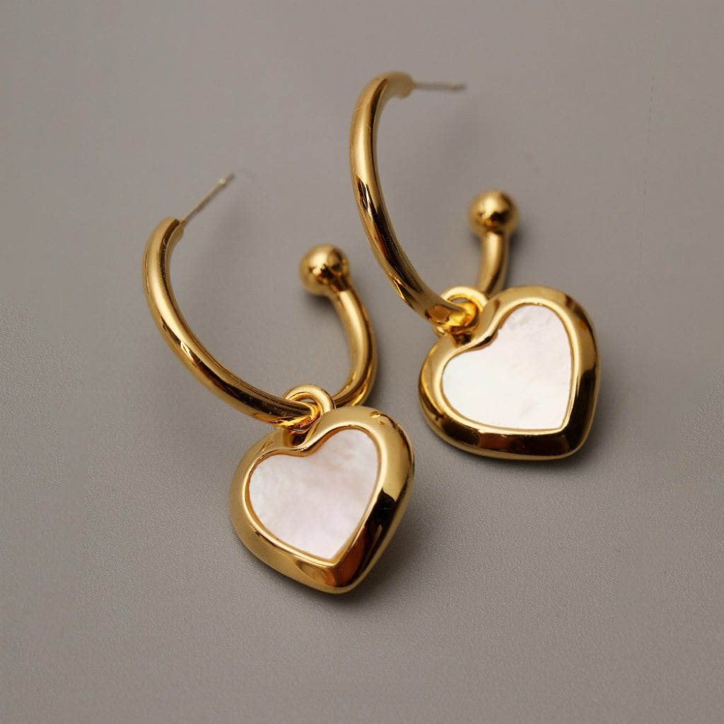 Mother-of-Pearl Heart Hoops