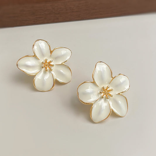 White Blossom Enamel Earrings