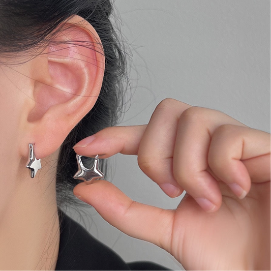 Silver Star Hoop Earrings