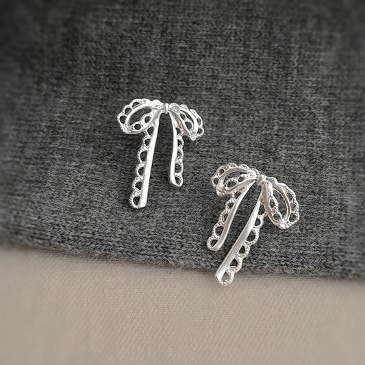Silver Bow & Ribbon Earrings
