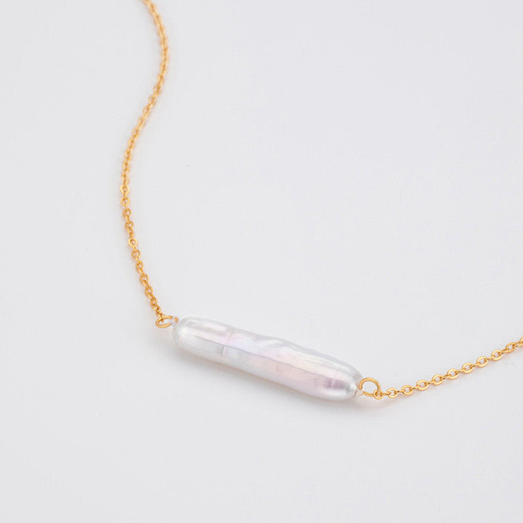 Bar Shaped Freshwater Pearl Sterling Silver Necklace