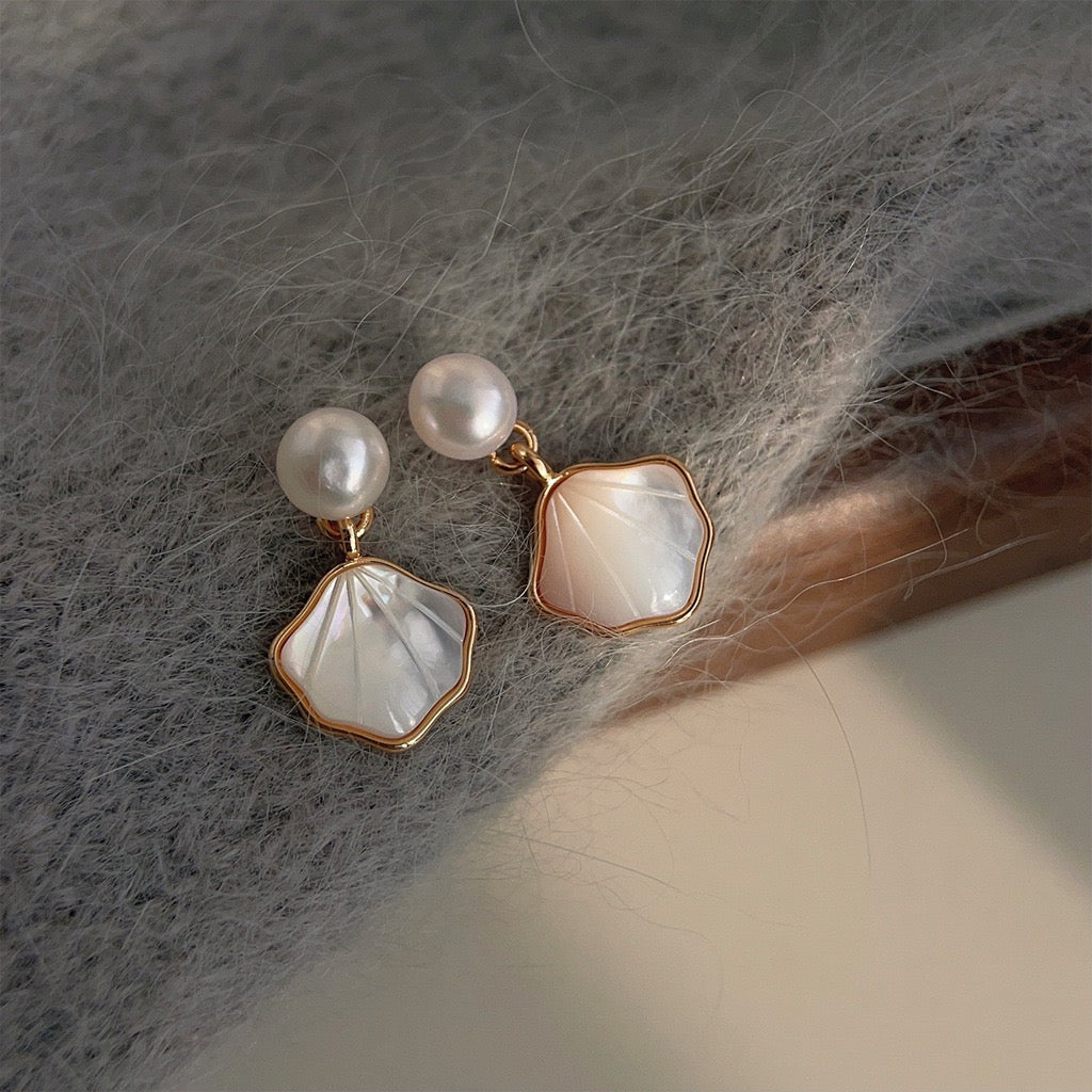 Seashell & Pearl Mini Drop Earrings