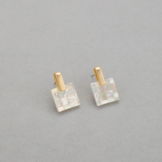 Iridescent Shell Square Earrings