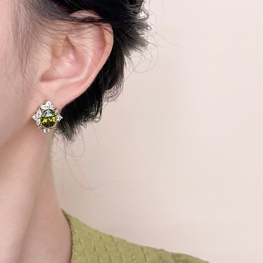 Olive Gem Halo Studs