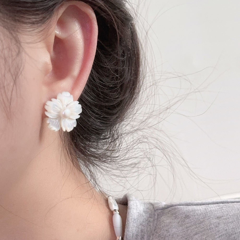 Mother-of-Pearl Blossom Freshwater Pearl Studs