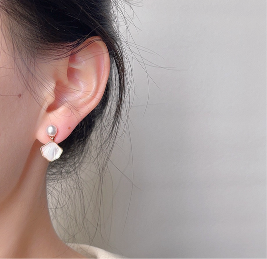 Seashell & Pearl Mini Drop Earrings