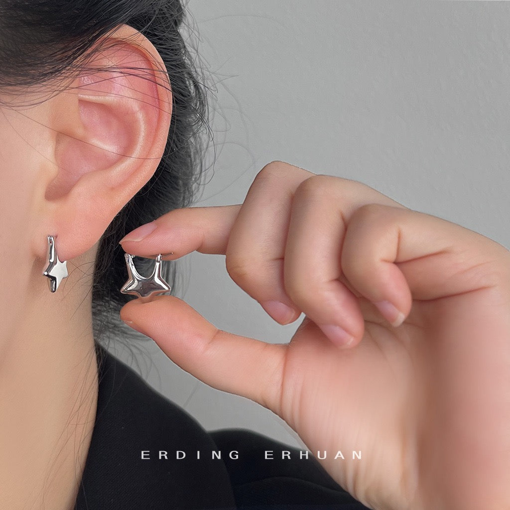 Silver Star Hoop Earrings