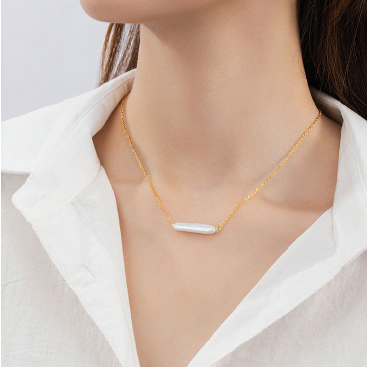 Bar Shaped Freshwater Pearl Sterling Silver Necklace