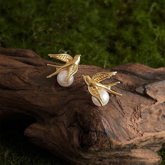 Flying Swallow Pearl Studs