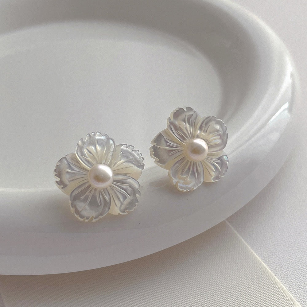 Mother-of-Pearl Blossom Freshwater Pearl Studs