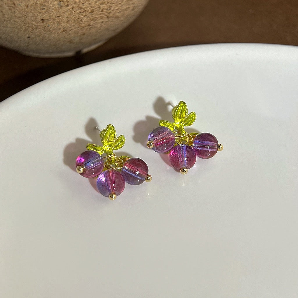 Grape Cluster Glass Earrings | Fruit Charm Series