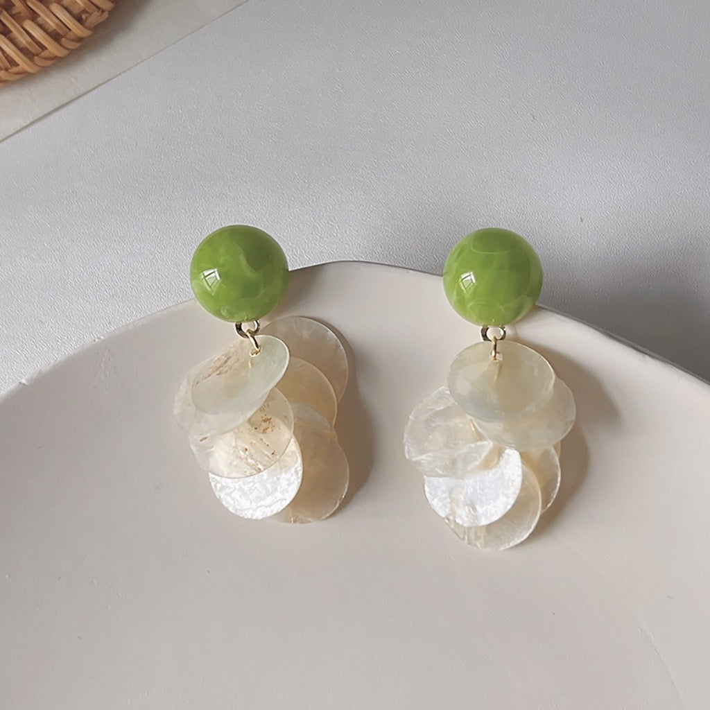 Green Shell Cascade Earrings