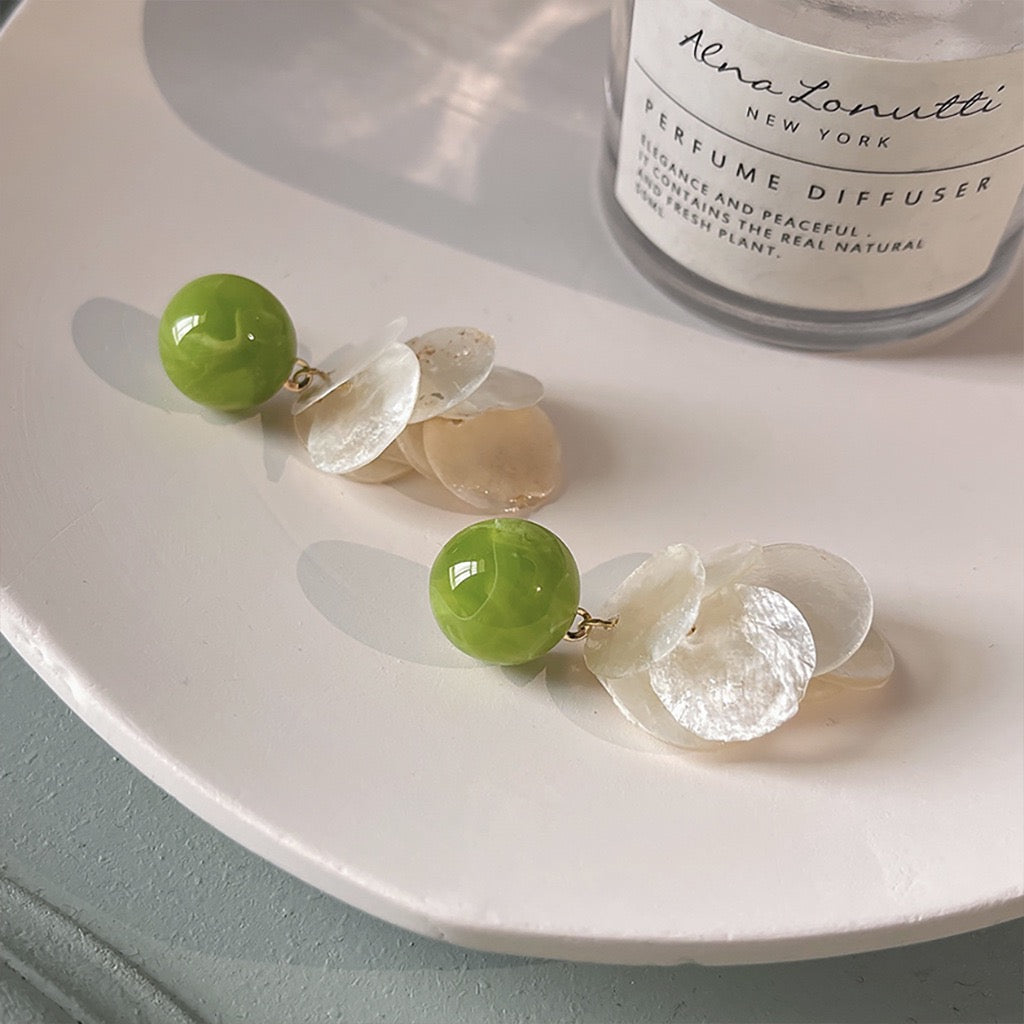 Green Shell Cascade Earrings