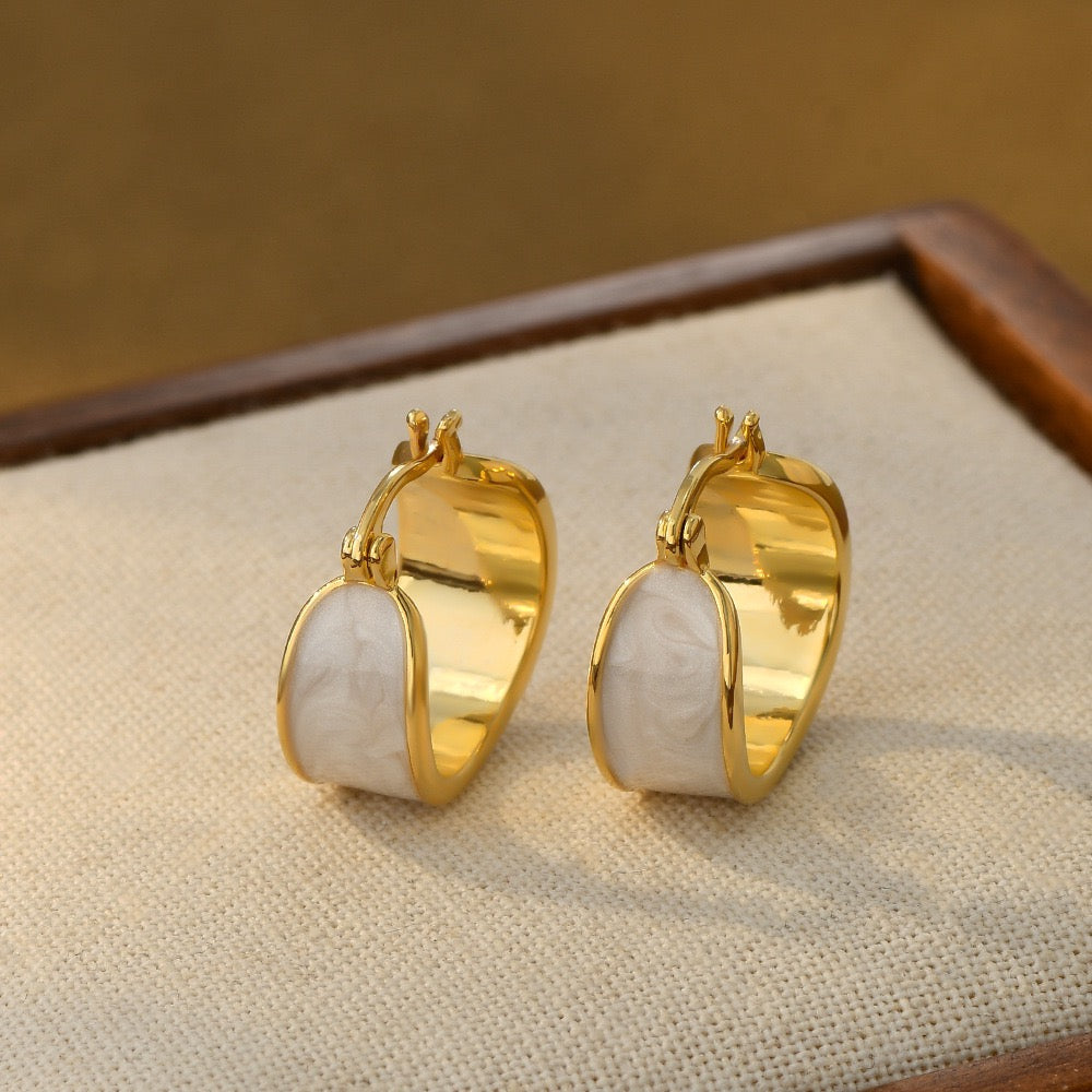 Ivory Enamel Hoop Earrings