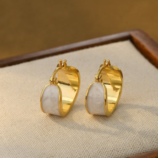 Ivory Enamel Hoop Earrings