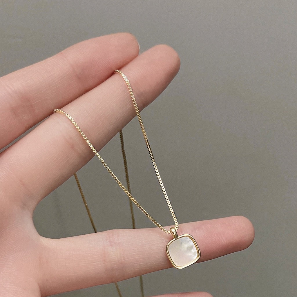 Mother-of-Pearl Square Pendant Necklace