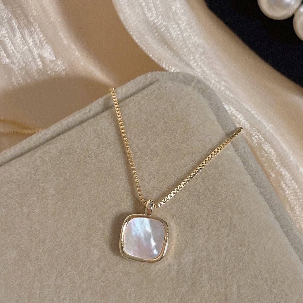 Mother-of-Pearl Square Pendant Necklace