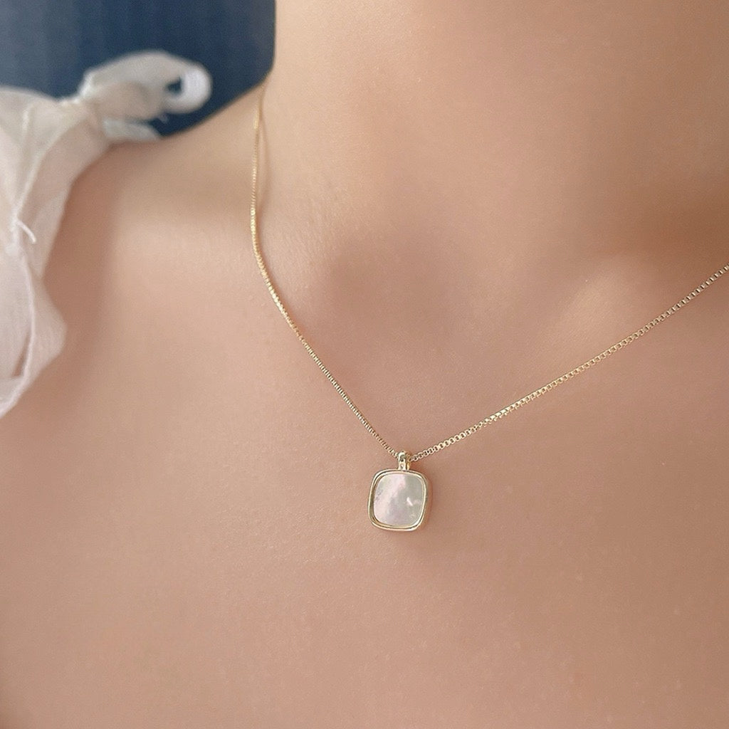 Mother-of-Pearl Square Pendant Necklace