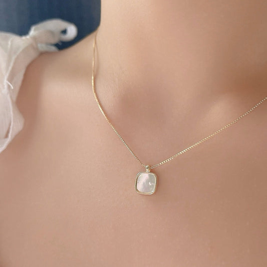 Mother-of-Pearl Square Pendant Necklace