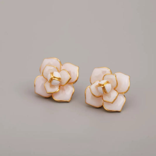 Camellia Enamel Stud Earrings