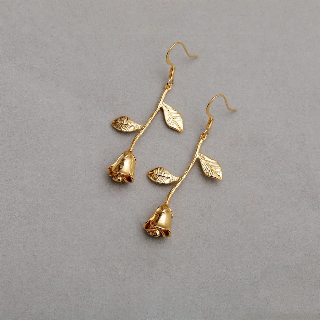 Golden Rose Drop Earrings