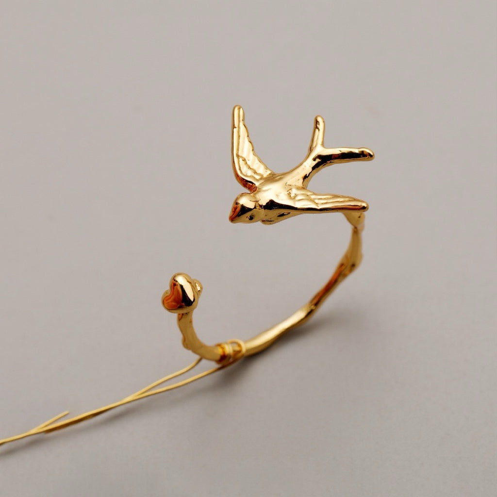 Handcrafted Golden Bird & Branch Ring