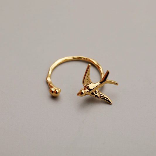 Handcrafted Golden Bird & Branch Ring