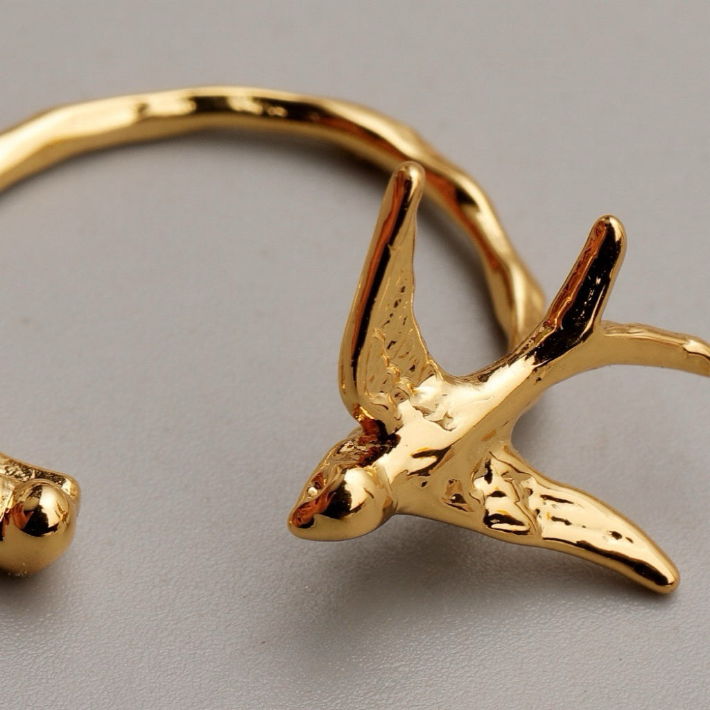 Handcrafted Golden Bird & Branch Ring