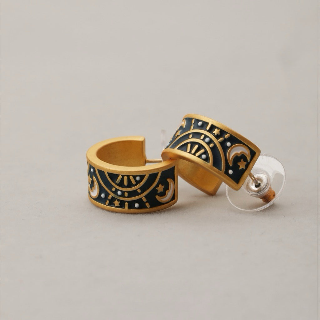Hand-Glazed Enamel Hoop Earrings ｜ Celestial Rhythm in Cloisonné