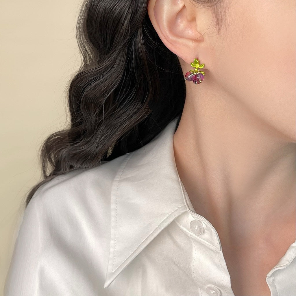 Grape Cluster Glass Earrings | Fruit Charm Series