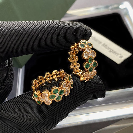 Vintage-Inspired Emerald Blossom Hoops