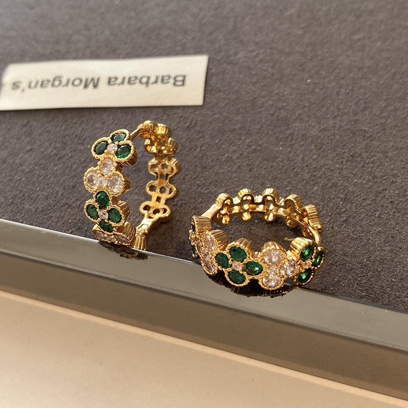 Vintage-Inspired Emerald Blossom Hoops