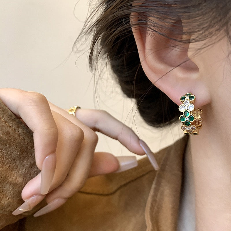 Vintage-Inspired Emerald Blossom Hoops